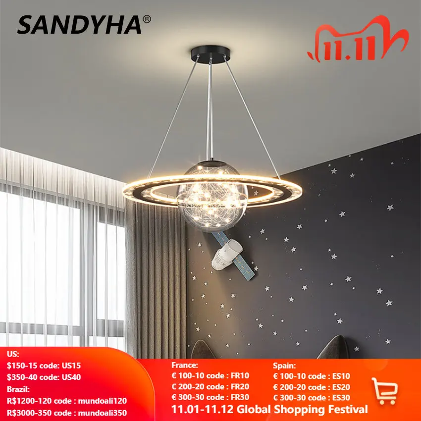 

SANDYHA Modern Nordic Chandelier Hardware Acrylic Golden Home Decor Pendant Lamp Restaurant Children Bedroom Hanging Lighting