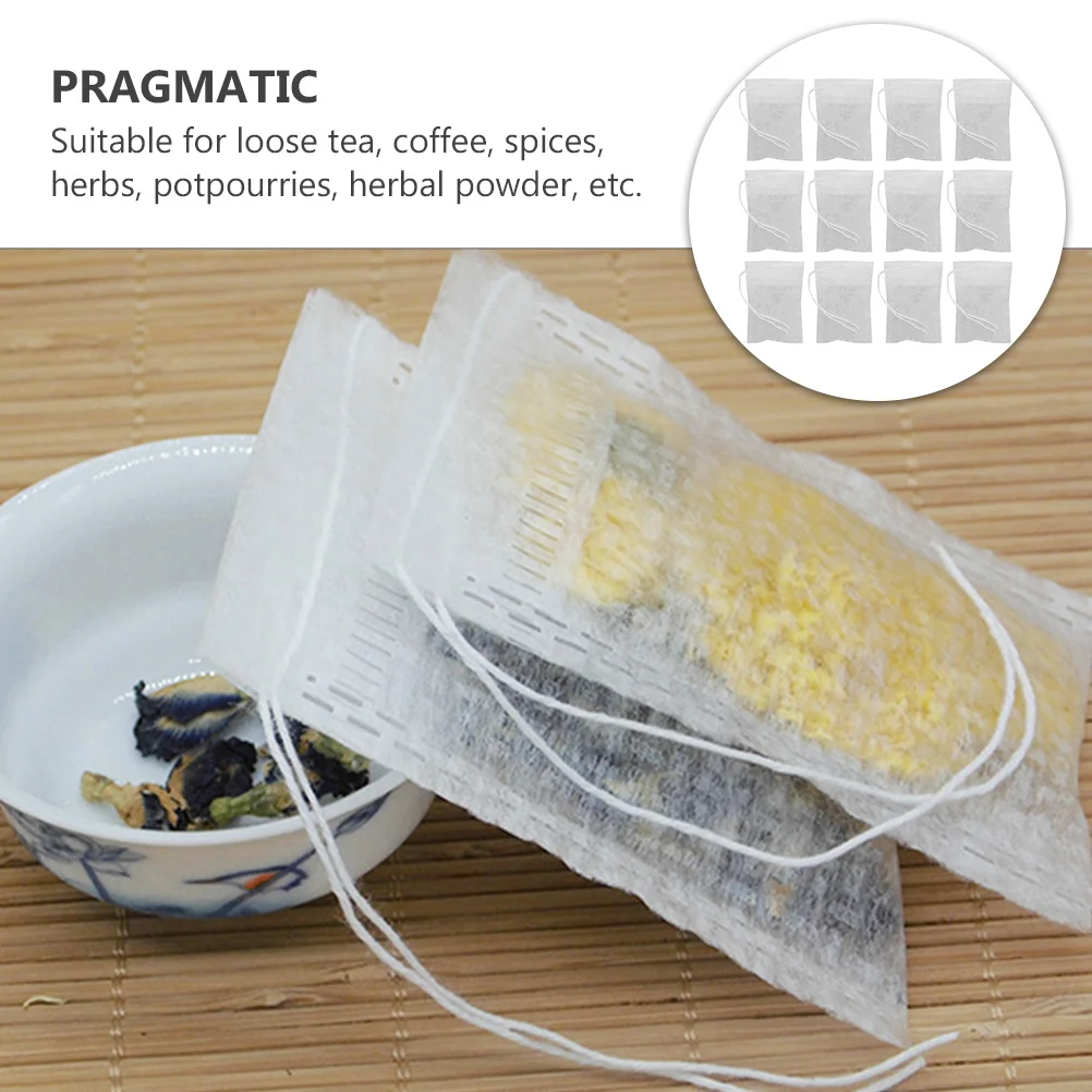 100 шт. чайные фильтры пакетики на шнурке для заварки чая из волокна Zein одноразовые