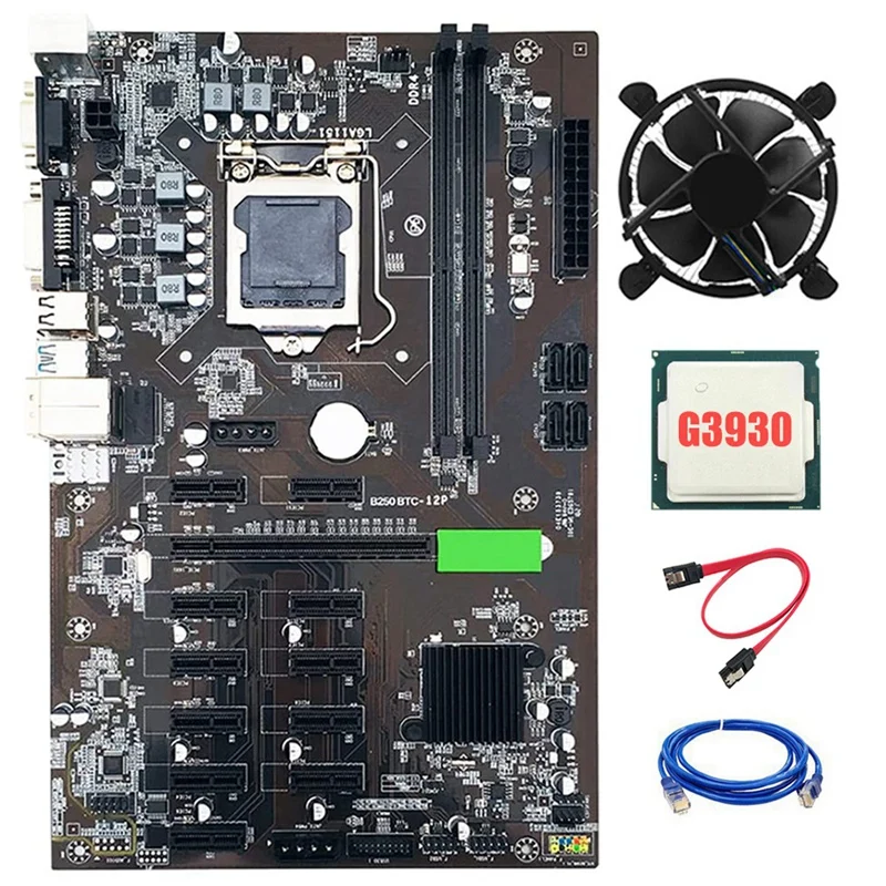 

Оригинальная материнская плата для майнинга BTC, 12 GPU LGA1151 DDR4, поддержка VGA с процессором G3930 + охлаждающий вентилятор для майнинга биткоинов