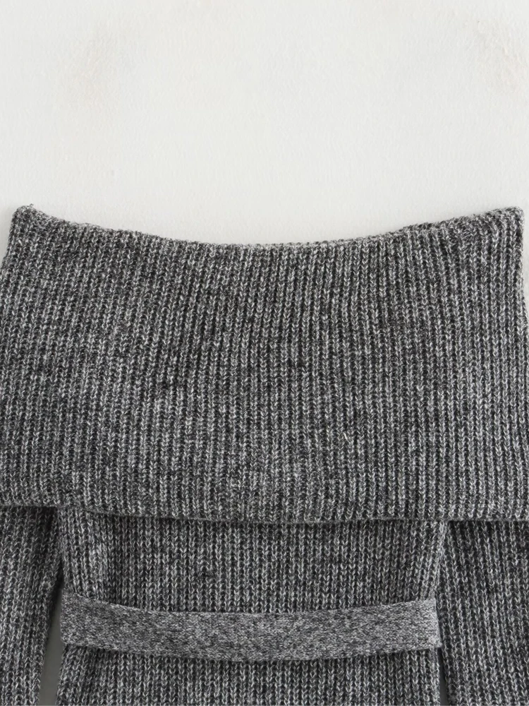 BKQU шикарный вязаный свитер с открытыми плечами женские элегантные теплые тонкие