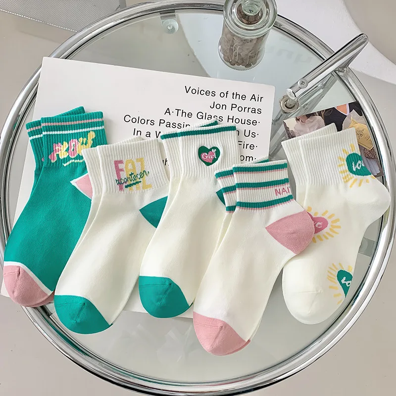 Cotton Socks Women Goods Girl Women's No Show Socks Women's Spring 2023 green spring summer embroidery Middle Tube female socks