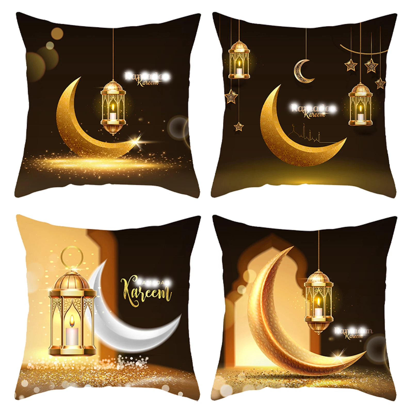 

4pcs Cushion Cover All Seasons Polyester Pillow Cases Golden Moon Square Shape Car Headrest Sofas Beds Functional Durable Family