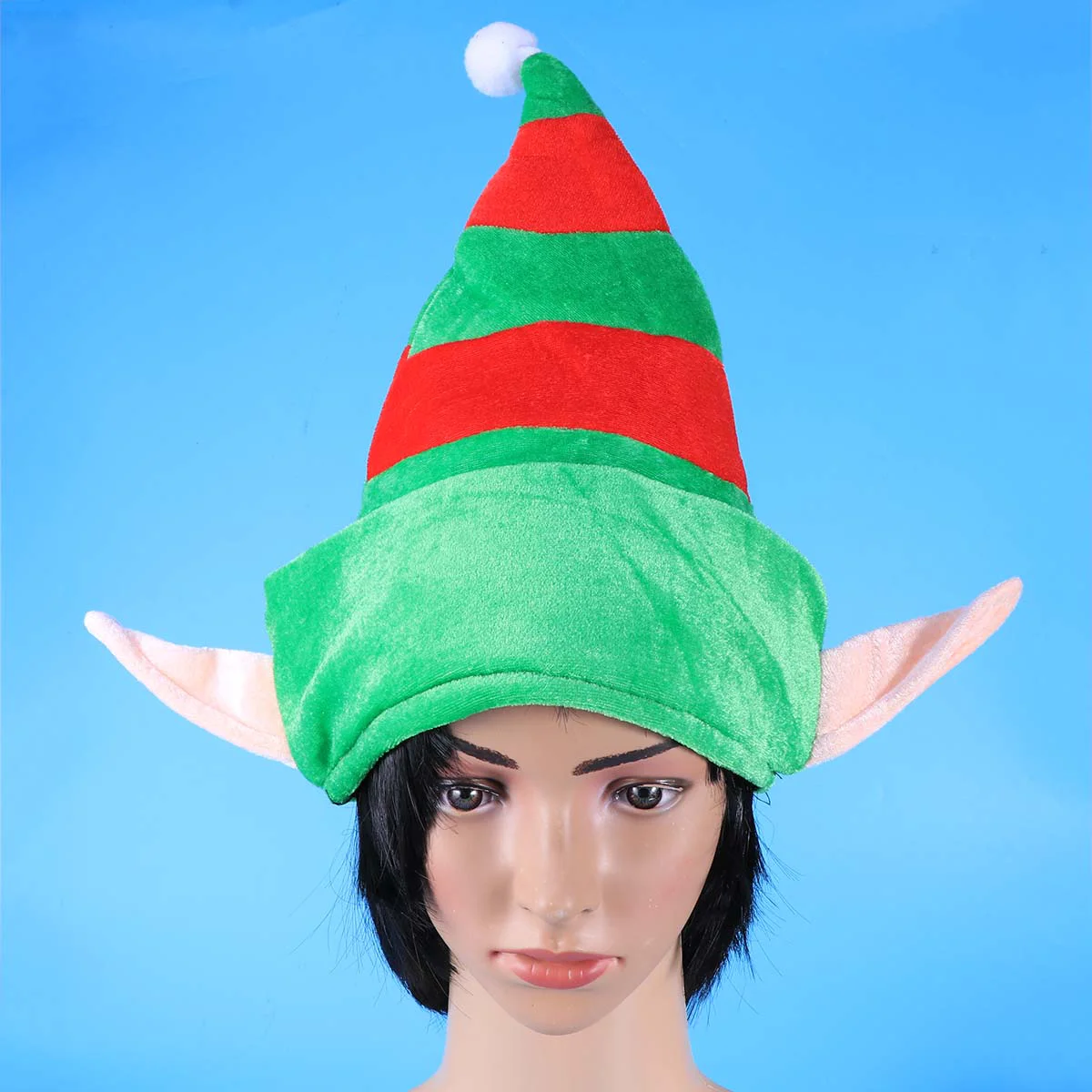 Creative Christmas Elf Hat with Ears Flannelette Cosplay Holiday Costume Party Props for Children Adults