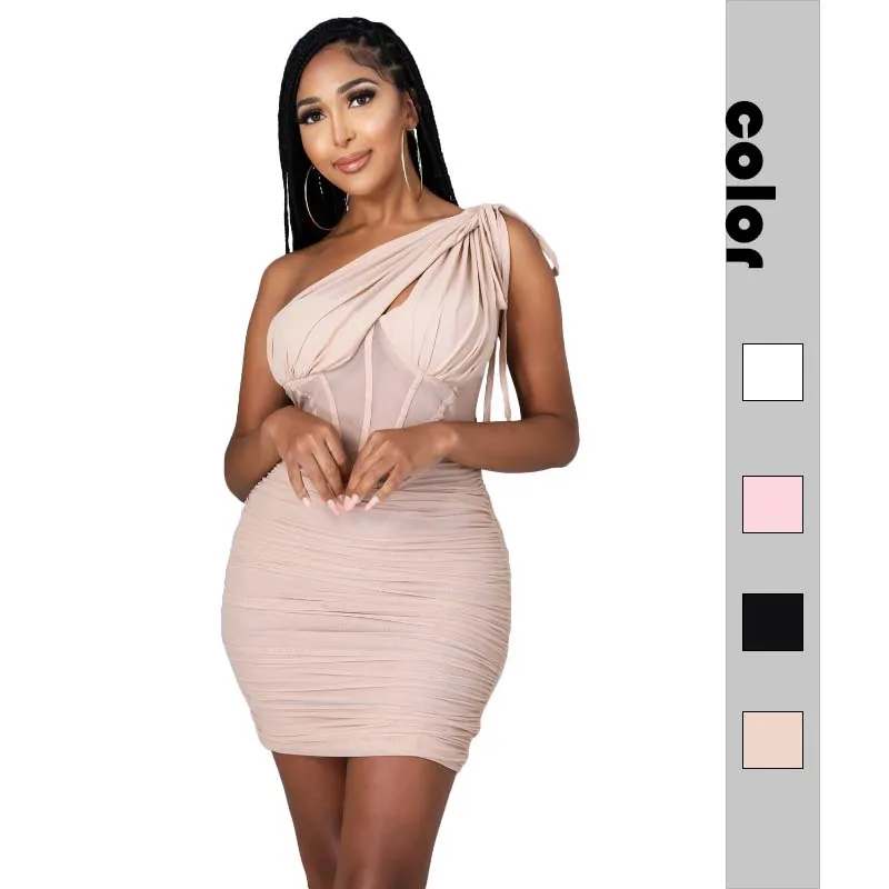 

Лето 2022, европейское и красивое женское сексуальное облегающее платье, сетчатая прозрачная короткая юбка с косыми плечами для женщин