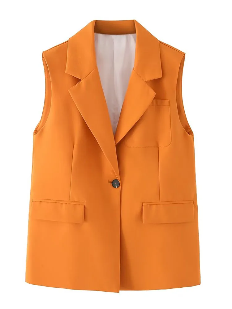 

Spring New 2023 Women's Polo Multi-pocket Fashion Retro Slim Vest Top Versatile Solid Color Personalized Split Collar Tank Top