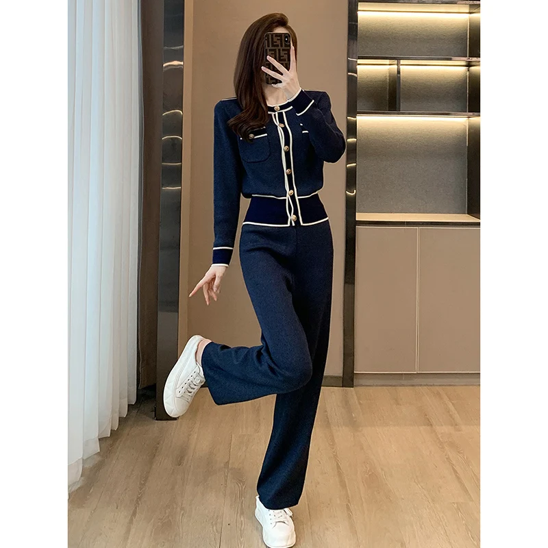 Женский трикотажный костюм в полоску Повседневный Кардиган с длинным рукавом и