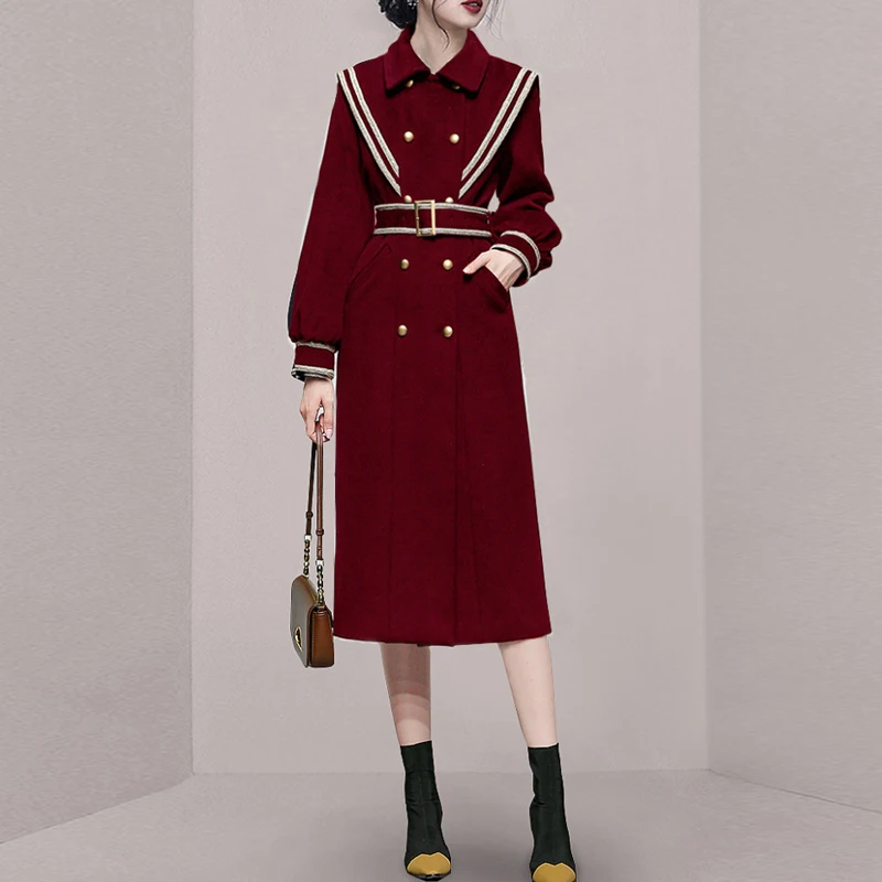 

Ветровка женская двубортная, пальто большого размера из шерсти, пальто до колена, Осень-зима