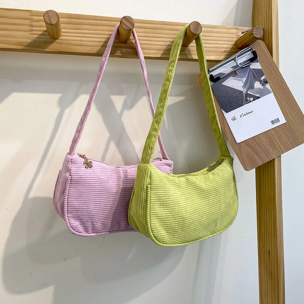 

New Summer Corduroy Underarm Bag Casual Women Shoulder Bag Travel Armpit Shopping Pouch Phone Pouch Zipper Female Handbag Clutch
