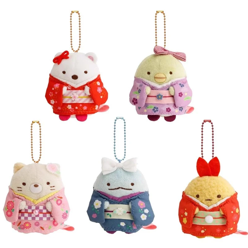 Фото Sumikko Gurashi кимоно плюшевый брелок-талисман брелок жареные креветки Neko Cat Kawaii милая сумка брелки очаровательная шариковая цепочка игрушки для девочек №1