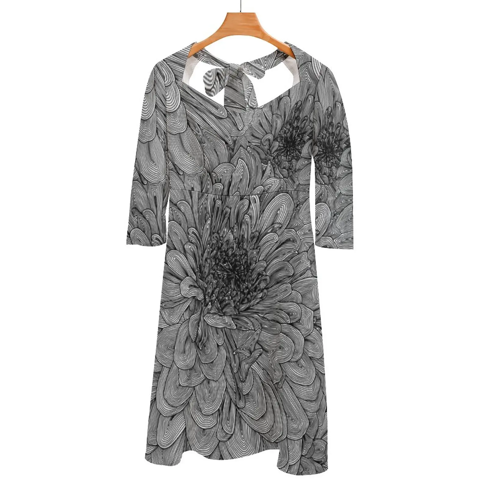 

Linework Flowers - Zinnias Back Lacing Backless Dress Women Kawaii Square Collar Dress 6Xl Spring Nature Flowers Flower Zinnias