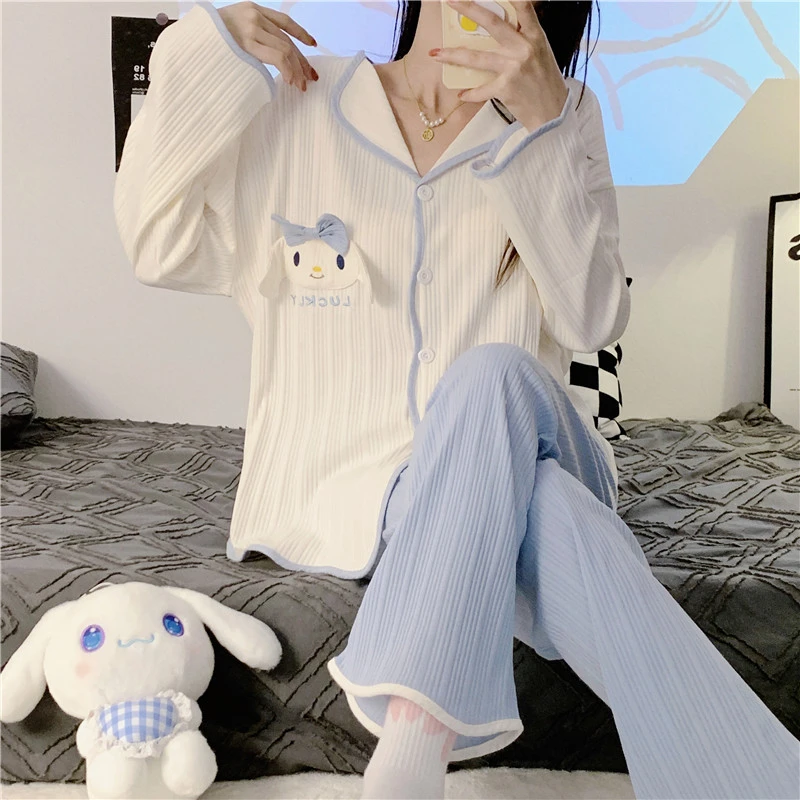 

Disney Cotton Winter Pajamas Set Women Sleepwear Autumn Winter Warm Flannel Long Sleeves Pajamas Pink Cute Homewear Home Suit