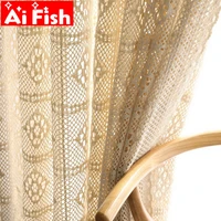 retro beige crochet lace hollow crochet flower sheer curtain for living room american rustic white handmade curtain tulle m1814