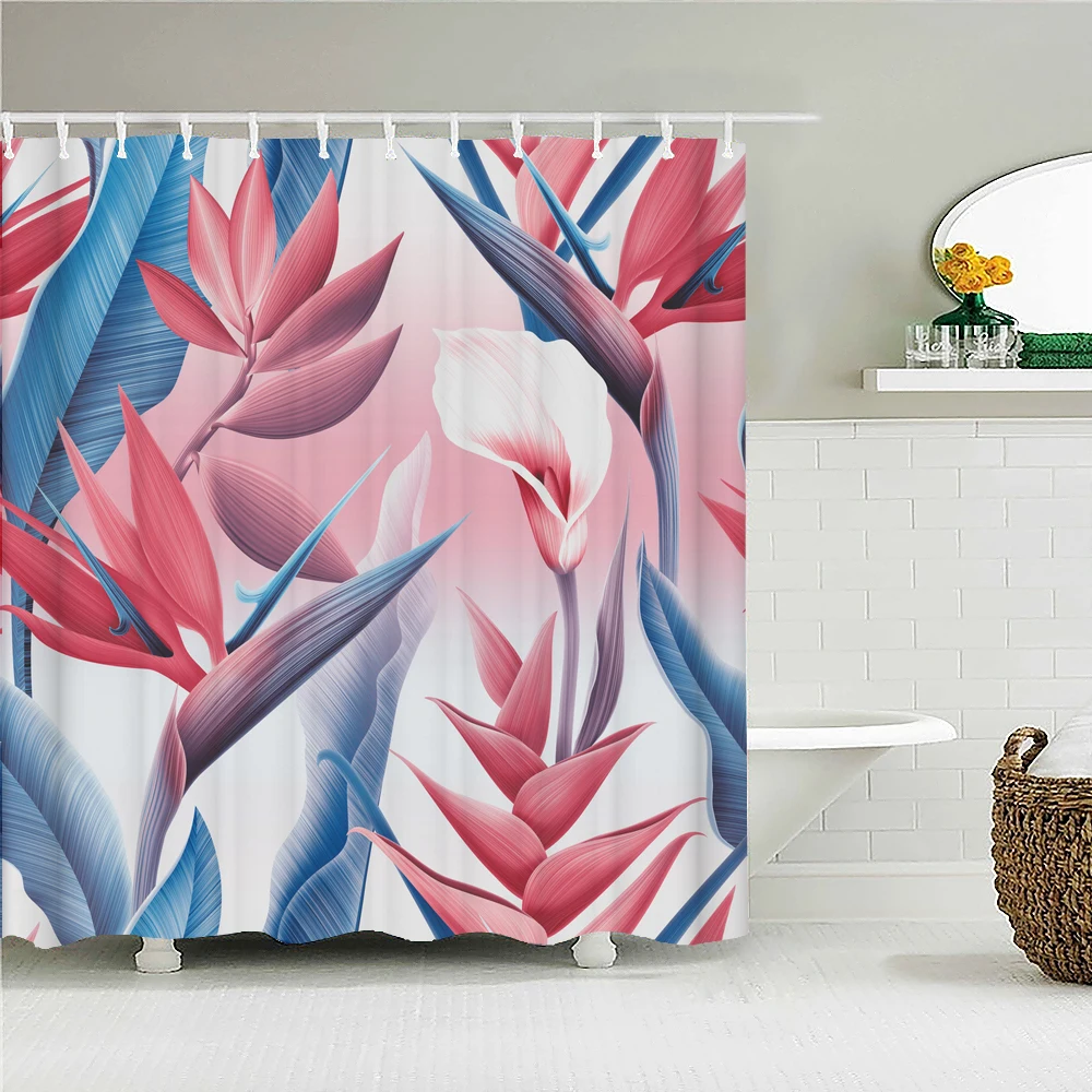 

3d Bathroom Curtains Flowers Leaves Plant Printing Shower Curtains with Hooks Home Decoration Waterproof Fabric Bath Screen