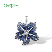santuzza authentic 925 sterling silver pendant for women sparkling blue spinel and cz lily flower pendant wedding fine jewelry