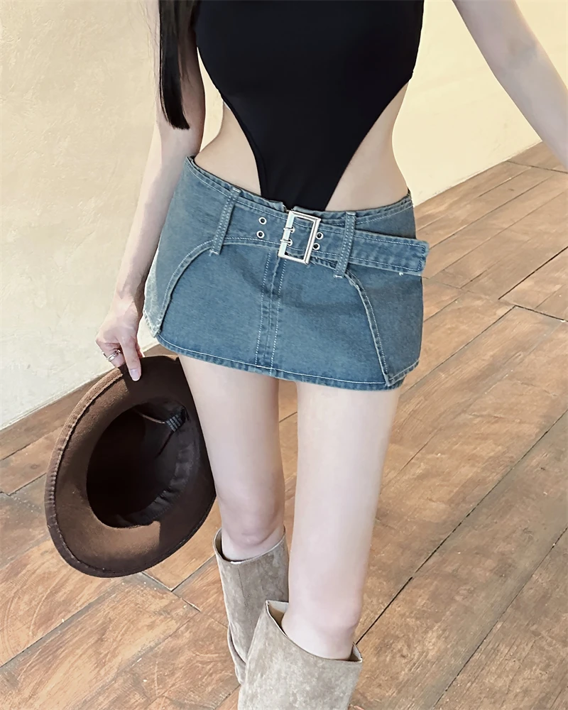 

Innovation Clothing Vintage Punk Style Personality Street Girl Hot Chick Sexy Belt Denim Dropped A-Line Package Hip Miniskirt