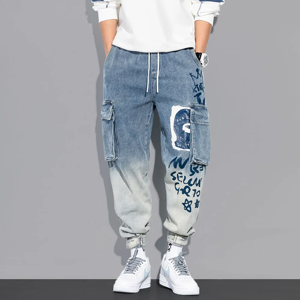 

New Streetwear Hip Hop Cargo Pants Men's Jeans Casual Pants Elastic Harun Pants Joggers Pants In Autumn And Spring Men Clothing