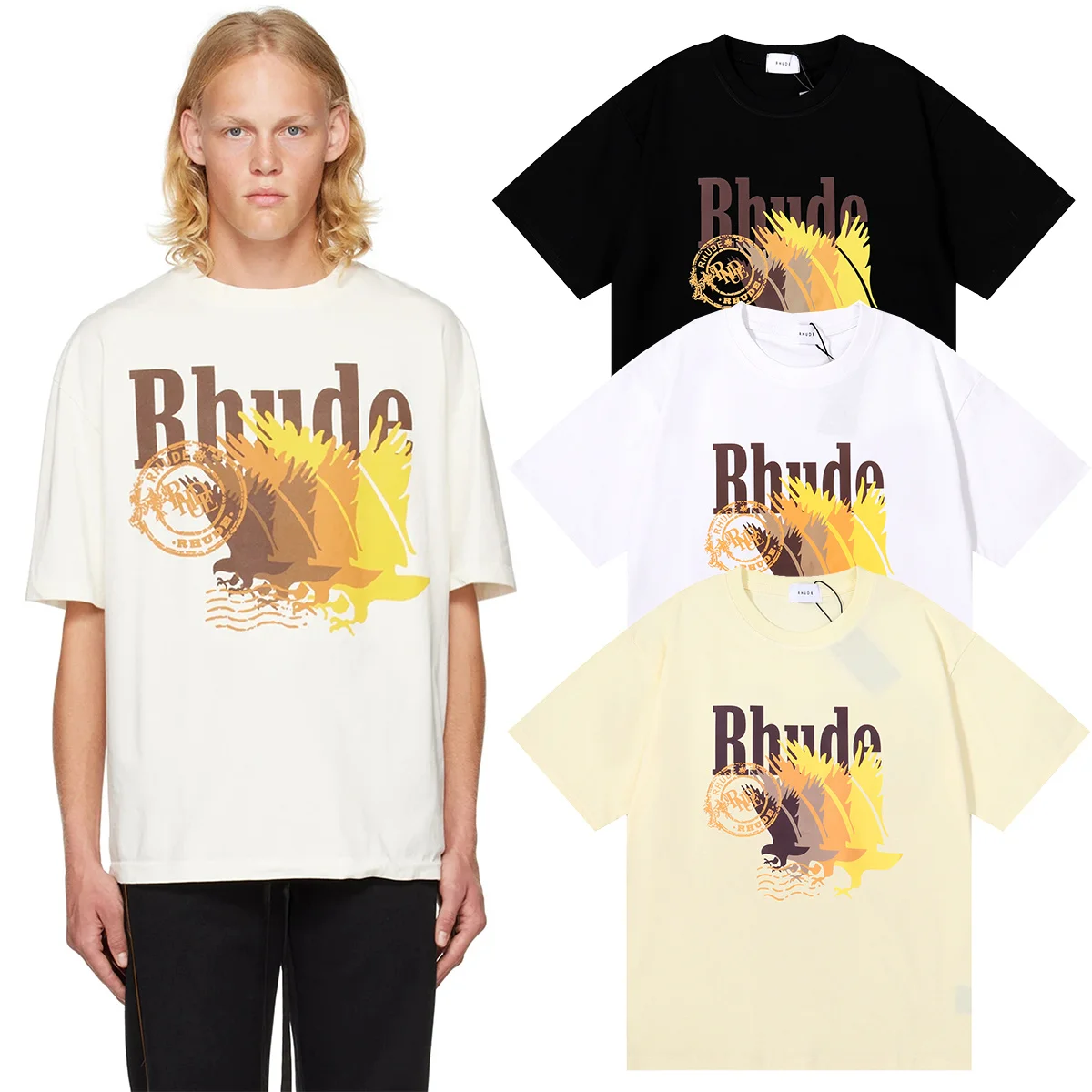 

Cotton Heavy High Quality Blank T-Shirt Oversized Tshirts For Men Custom Printed Graphic T Shirts Men'S Clothing RHUDE