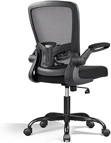 Computer Office Chair, Ergonomics Computer Desk Chair with Flip-up Armrest and Adjustable Lumbar Support, Black Chair for dining