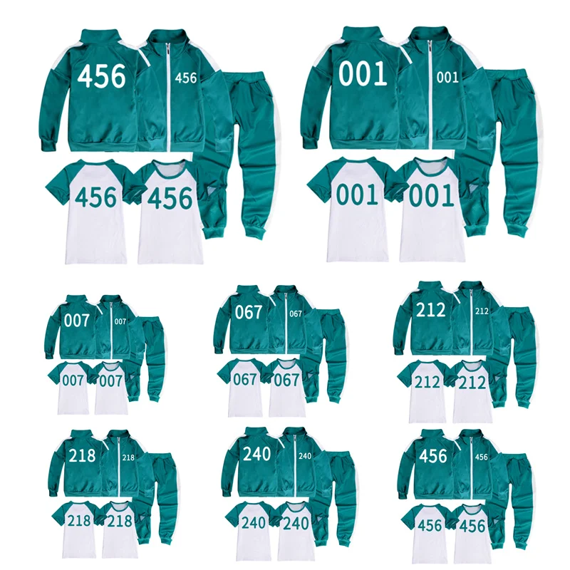 Squid Game Outfit For Teen Boy Girl Clothes 2022 Spring Fall Kid number 456 Coat T Shirt Pant 3pc Set Children Sport Tracksuit