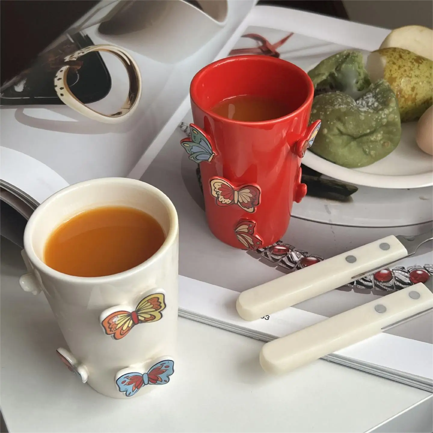 

Ceramic High Beauty 3D Cup Butterfly Decorative Mug New Handmade Colored Cute Coffee Cup Gift Cup