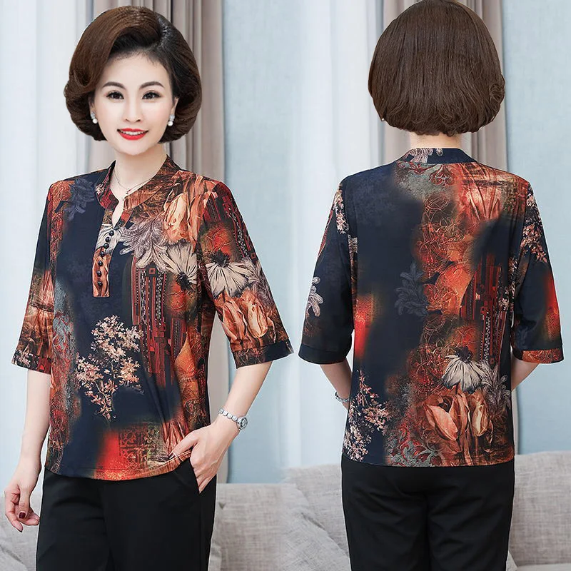 Блузка для женщин среднего возраста Новинка лета 2023 свободные элегантные