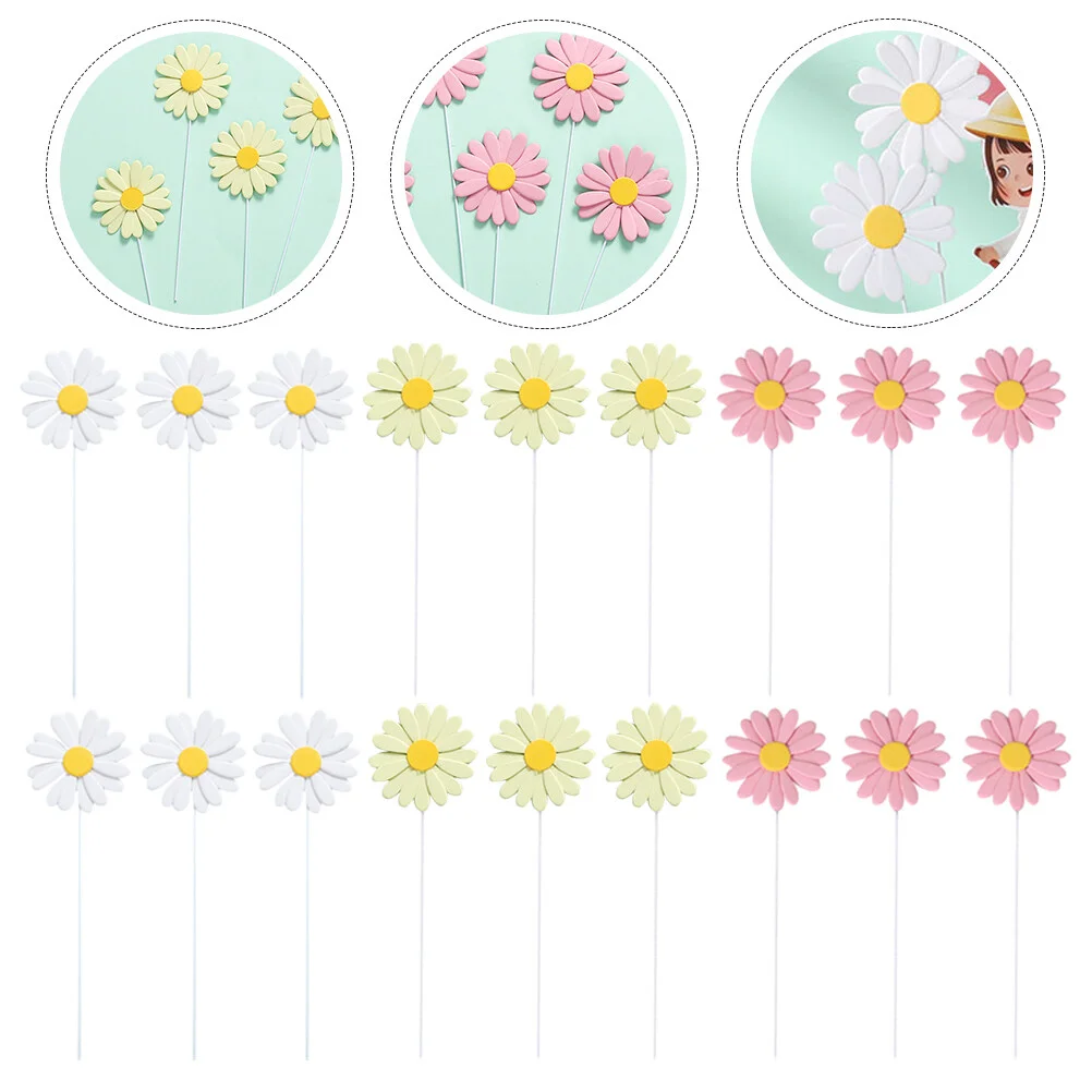 

30 Pcs Wedding Ceremony Decorations Party Supplies Daisy Flower Cupcake Picks Top Hat Toppers Floral Plastic Baby