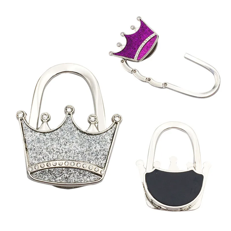 

Rhinestone Crown Folding Handbag Hooks Table Side Hook Portable Crystal Metal Removable Multi-purpose Hooks Bag Accessories