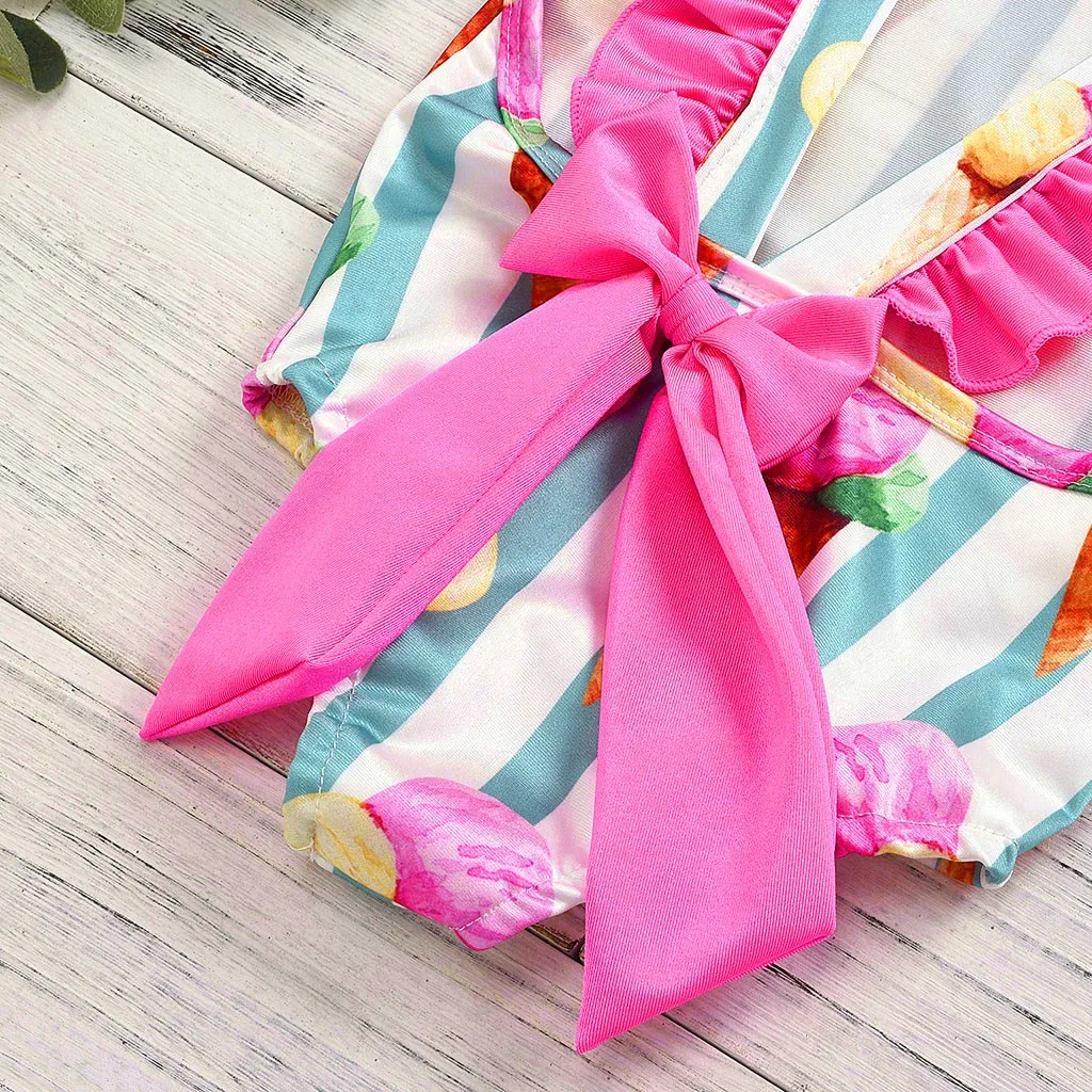 Купальник для маленьких девочек детский слитный купальник в полоску с открытой