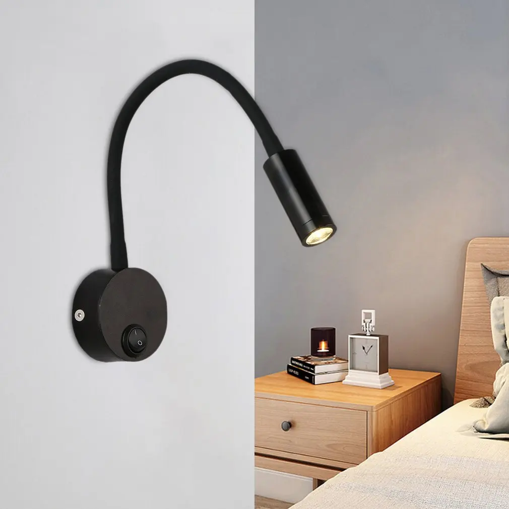 

Wall Lmap Sconces Clamp light 3W Bedroom Lamp on/off Switch White Silver Black Flexible Gooseneck home bedside reading lights