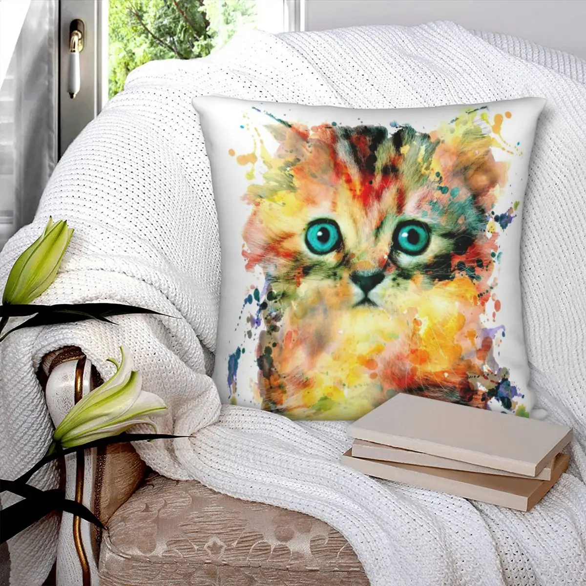 Квадратный чехол с изображением котят из полиэстера и льна |