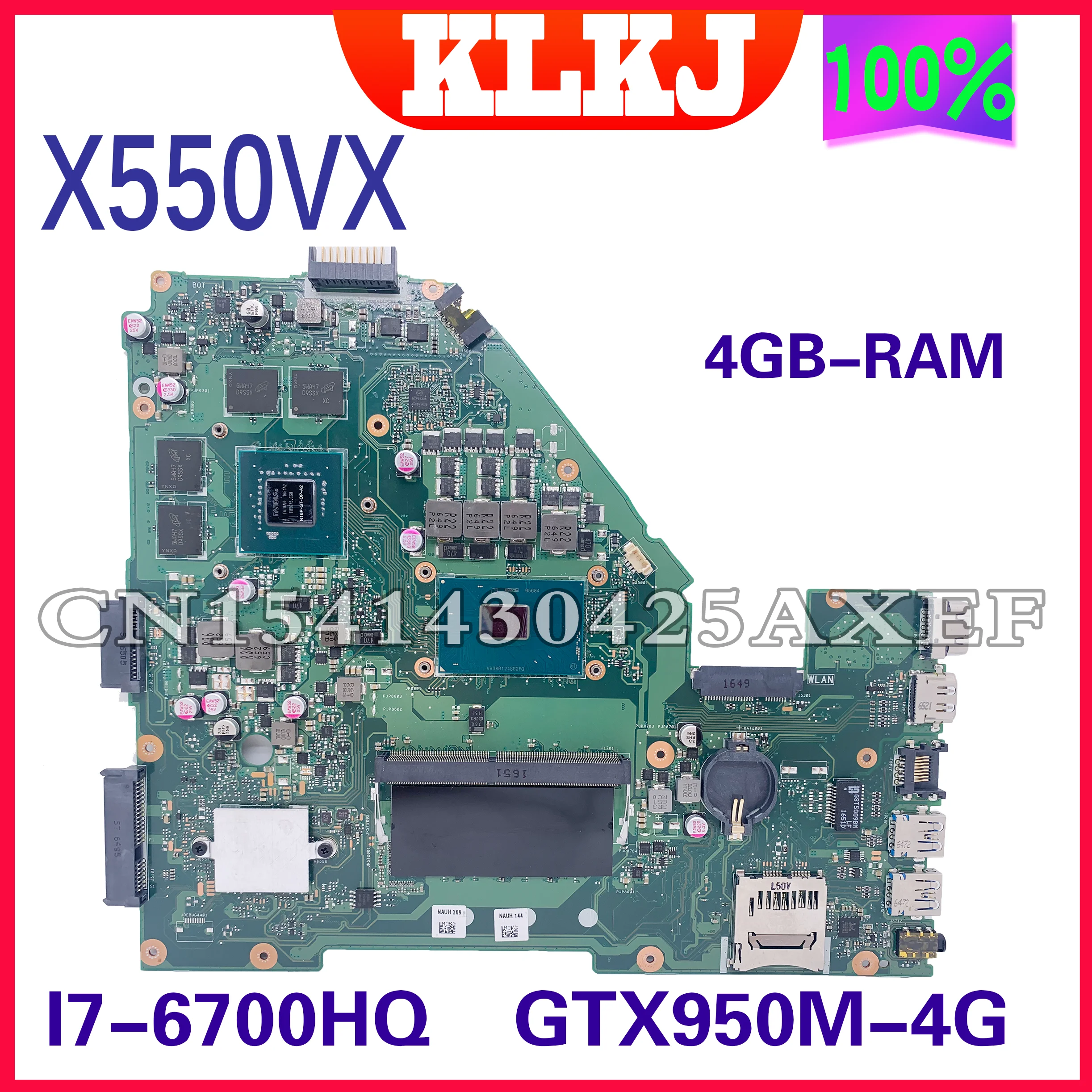 

Dinzi X550VX With 8GB-RAM I7-6700HQ GTX950M Laptop Motherboard For ASUS X550V W50V X550VQ FH5900V X550VXK Mainboard 100% Working