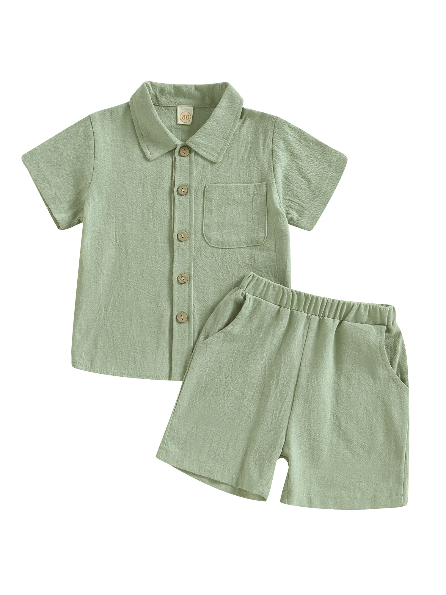 

Toddler Baby Boy Summer Clothes Cotton Linen Short Sleeve T Shirt Tops Pocket Button Down Shirt Shorts Infant Outfit
