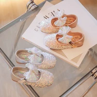 girls crystal sequins shoes 2022 spring kids princess dress shoes for party wedding shows children catwalk bow flats shoes