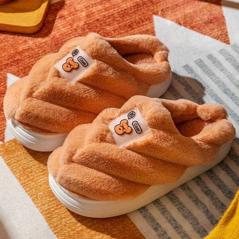 Furry Thick Sole House Slippers for Women Cute Insect Home Slippers Winter Female Platform Shoes with Fur Casual Unisex Slipper