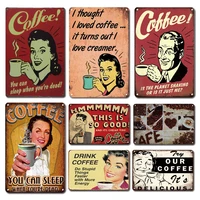 vintage coffee art iron painting hanging tin signs decorative plaque retro cafe bar kitchen home decor metal poster plates