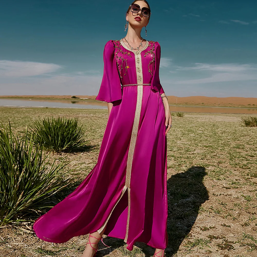 

Caftan Marocain Dress Women Abaya Kaftan Ramadan Robe Femme Musulmane Diamond Party Dresses Vestido Longo Turkey Muslim Clothes