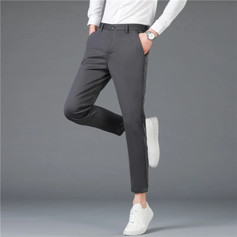 

Брюки мужские корейские модные весенне-летние новые девять точечные маленькие брюки мужские облегающие драпированные Костюмные брюки пов...