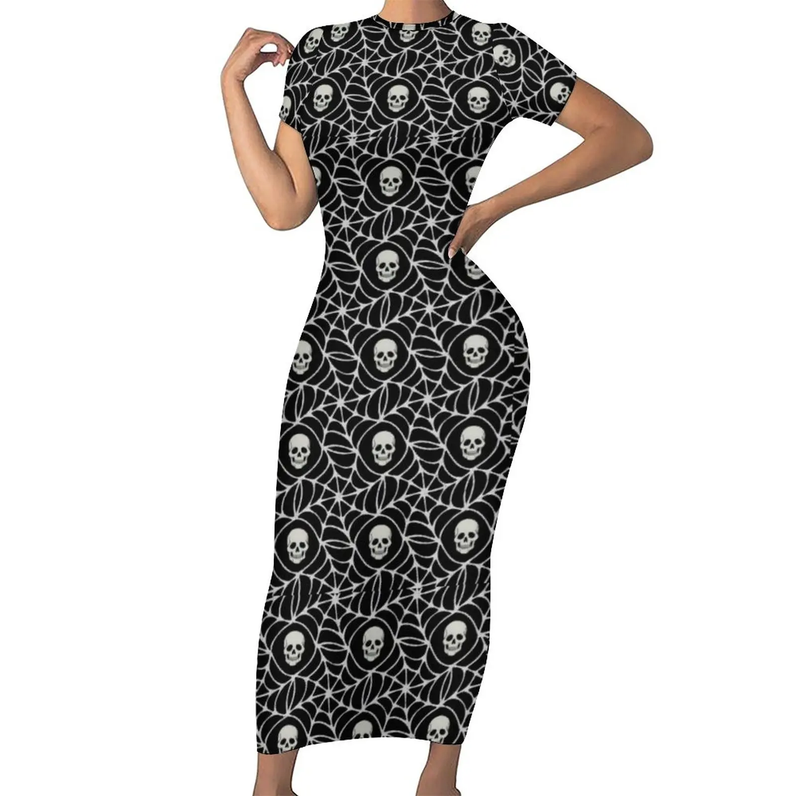 

Funny Skull Dress Woman Spiderskins Print Street Wear Bodycon Dress Short Sleeve Kawaii Maxi Dresses Custom Oversized Vestido