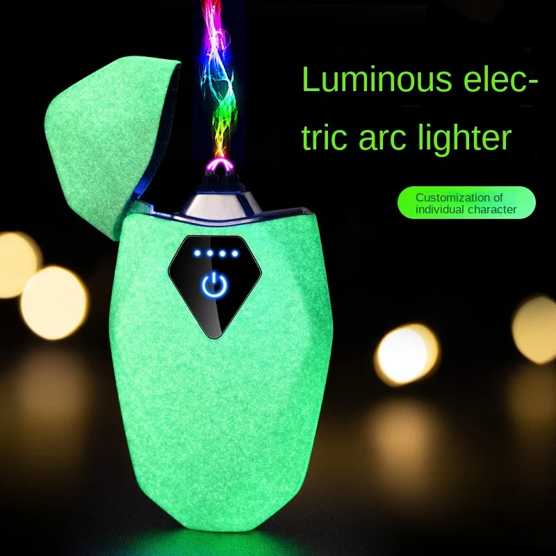 2022 New Creative Cool Luminous Double Arc Lighter Diamond-shaped USB Rechargeable Lighter Cigarette Accessories Men's Gift