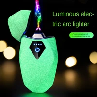 2022 new creative cool luminous double arc lighter diamond shaped usb rechargeable lighter cigarette accessories mens gift