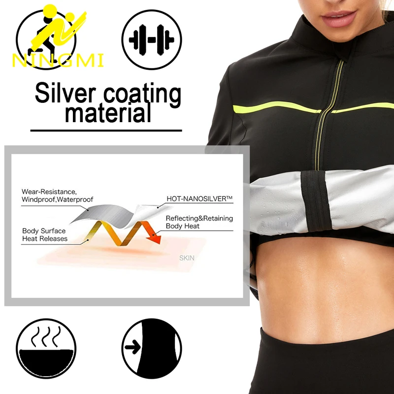 NINGMI Hot Sauna Suit Sweat Tops Pants Neoprene Sweating Shapers Women Weight Loss Fat Burn Corset Body Shaper Slimming Jacket