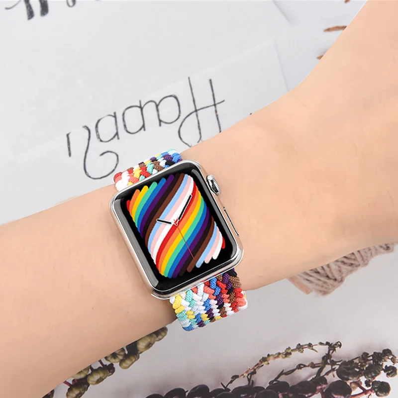 Braided solo loop For Apple Watch band 44mm 45mm 41mm 40/42/38mm Adjustable Nylon Elastic belt Bracelet iWatch serie  76 34 5 SE
