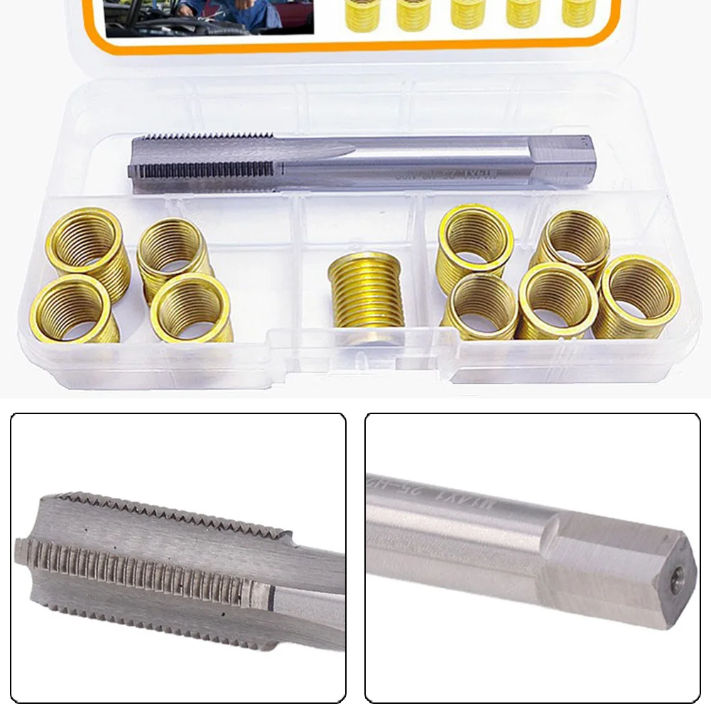 

Thread Hole Repair Tools Metal M12x1.25 Inserts M14x1.25 Tap 14mm Rethreaded Kit Thread Insert Repair Kit Set