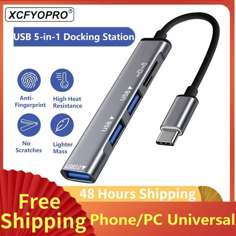

XCFYOPRO Type C HUB USB C Splitter Mini Adapt With Card Reader Multi Port With SD TF Ports For Macbook Computer Dockingstation