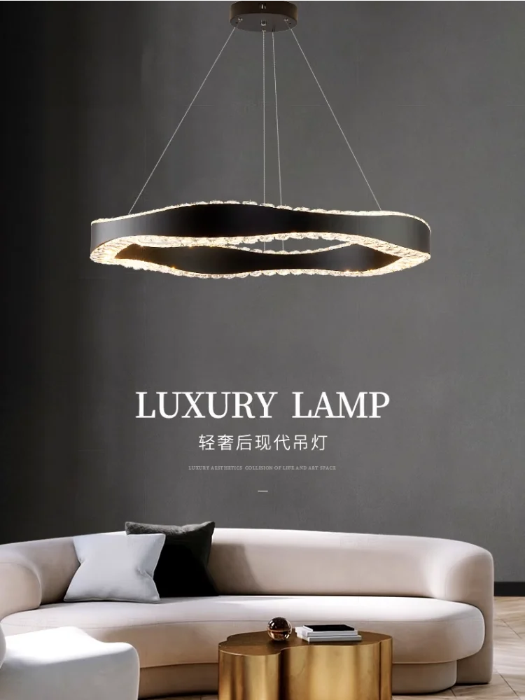 

Modern Living Room Bedroom Crystal Light Creative Circular Ring Pendant Light Indoor Dining Room Black Ring Lighting Fixtures