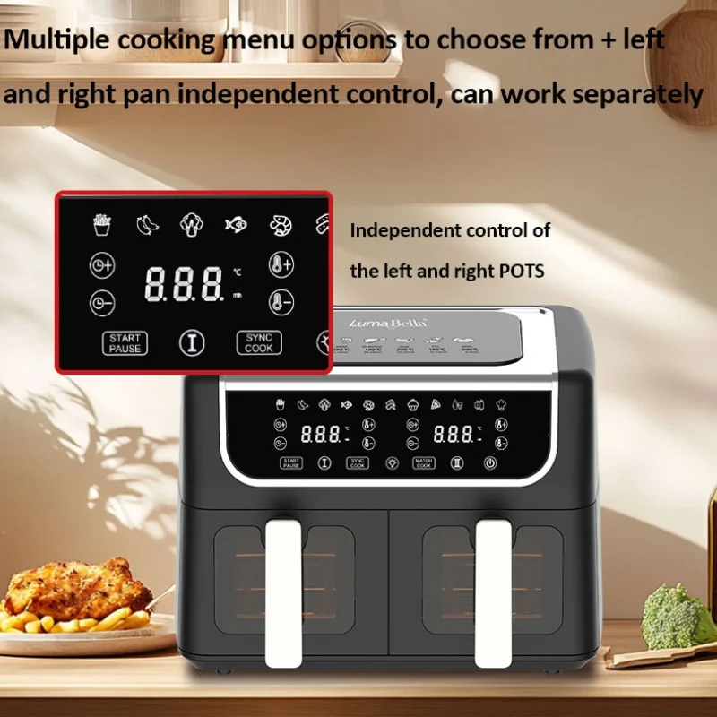 Фритюрница с двойной корзиной большая емкость 11 л умная безмасляная