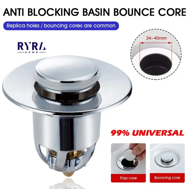 

Basin Drain Filter Universal Copper Pops-Up Bounce Core Filter Hair Catcher Deodorant Bath Stopper Kitchen Bathroom Tool Stopper