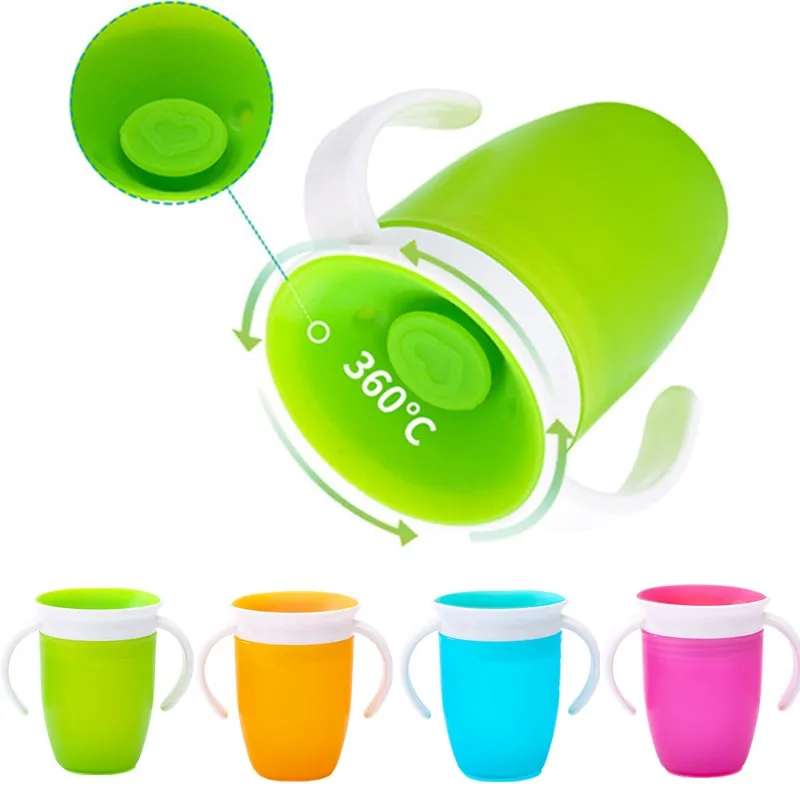 

360 Degrees Can Be Rotated Baby Learning Drinking Cup with Double Handle Flip Lid Leakproof Infants Water Cups Bottle BPA Free