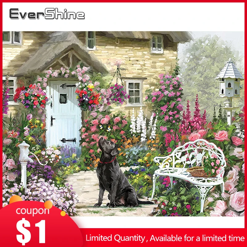 

EverShine Full Square Diamond Embroidery House Rhinestone Picture Diamond Painting Landscape Mosaic Garden Dog Handmade Gift