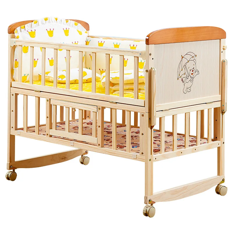 INS Solid Wood Crib Paint-Free Baby Multi-Function Bed in Bed Extended Rollover Desk Bassinet Dropshipping
